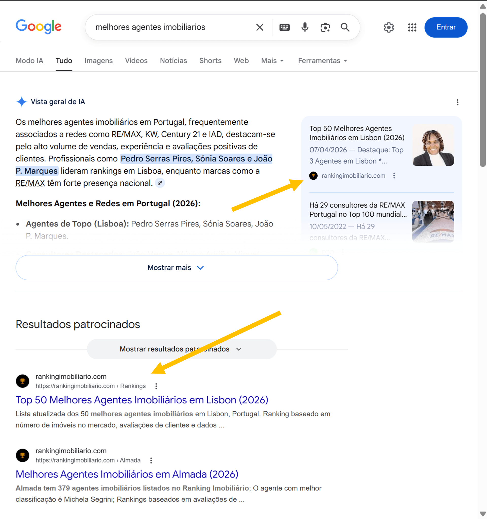 Ranking Imobiliário citado pelo Google para 'melhores agentes imobiliários'